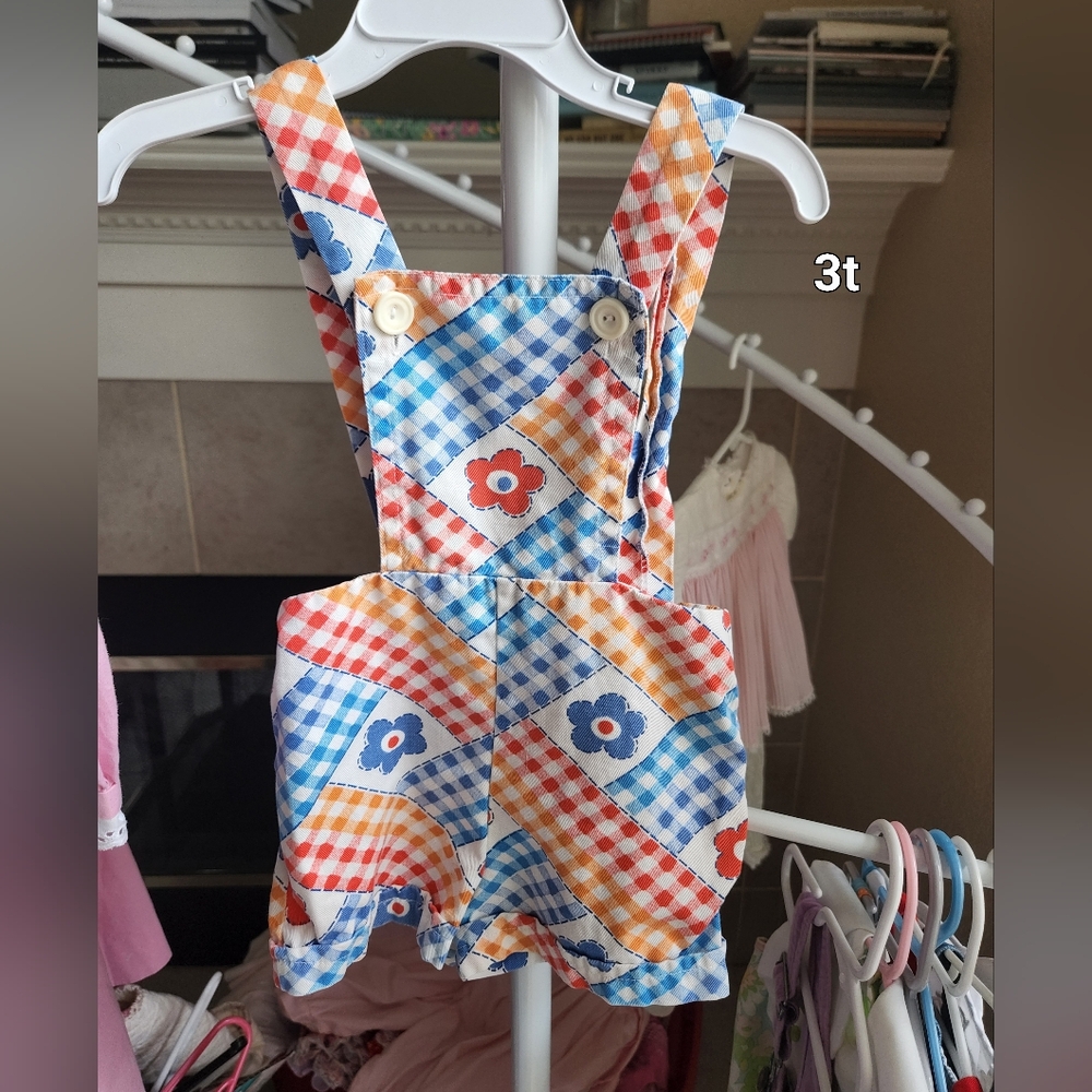 Retro floral shortalls 3t